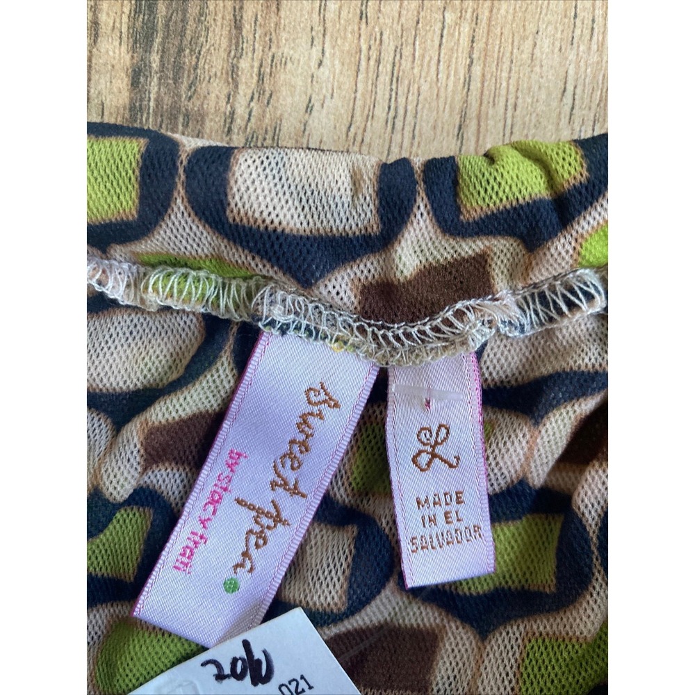 NWT $64 SWEET PEA BY STACY FRATI Hourglass Tie Neck Green Brown Tank Top Large - Picture 6 of 10